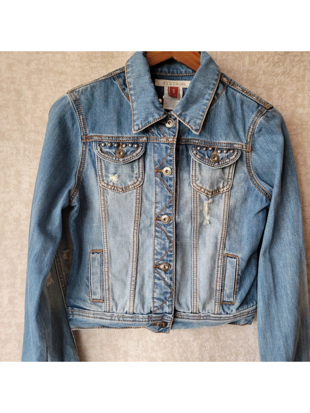 Stetson Studded Denim Jacket Womens Small Blue Button Pockets Country Western - Picture 4 of 14